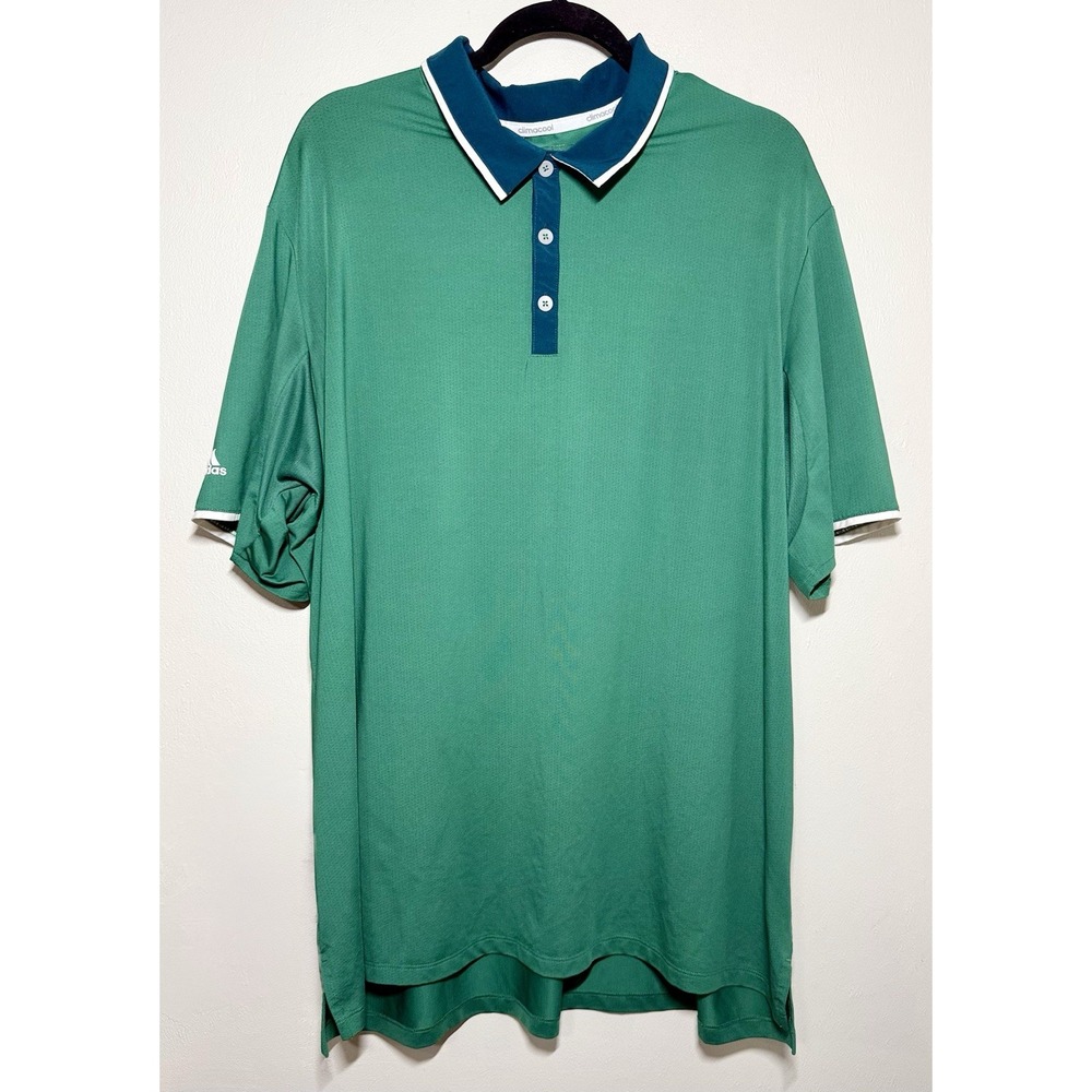 Adidas Climacool Polo Shirt Mens Size 2XL Green Short Sleeve Lightweight Stretch